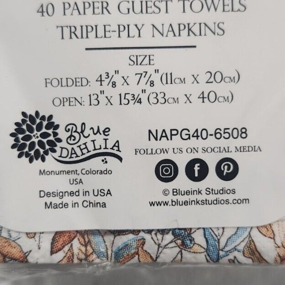 BLUEINK STUDIOS BLUE DAHLIA 40 PAPER GUEST NAPKINS TRIPLE-PLY  Scripture Salms - Picture 2 of 2